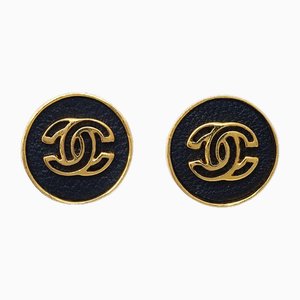 Black Button Piercing Earrings from Chanel, Set of 2