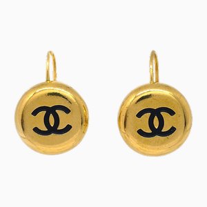 Gold Button Piercing Earrings from Chanel, Set of 2