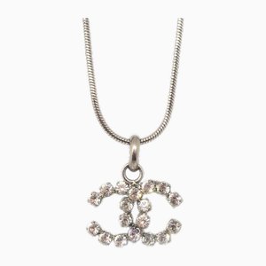 Rhinestone & Silver CC Necklace Pendant from Chanel