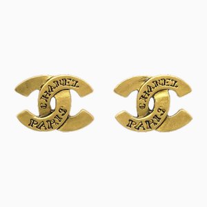 Gold CC Piercing Earrings from Chanel, Set of 2