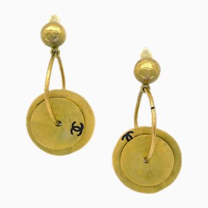 Gold Dangle Hoop Earrings Clip-on from Chanel, Set of 2