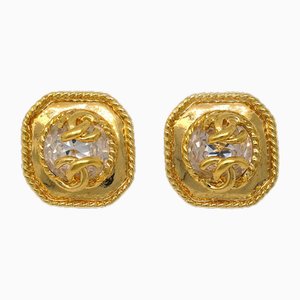 Gold & Rhinestone Clip-on Earrings from Chanel, Set of 2
