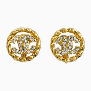 Rhinestone Gold Button Earrings Clip-on from Chanel, Set of 2