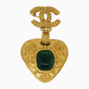 Gold & Green Gripoix Brooch Pin from Chanel