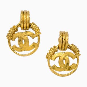 Gold Hoop Dangle Earrings Clip-on from Chanel, Set of 2