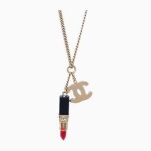 Lipstick Chain Pendant Necklace in Rhinestone & Gold from Chanel