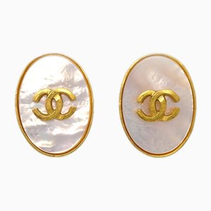 Oval Shell Earrings from Chanel, Set of 2