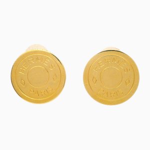Gold Sellier Button Earrings from Hermes, Set of 2