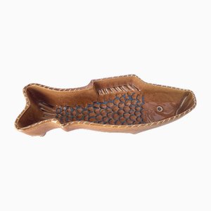 Large Brown Ceramic Vide Poche in a Fish Form, Italy, 1960s