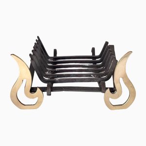 Modernist Wrought Iron and Brass Fire Andiron, 1960s