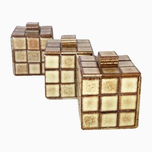 Ceramic Boxes with Small Ceramic Tiles Decoration, 1970s, Set of 3