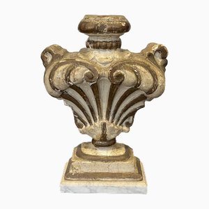 Decorative Element in Carved Wood on Carrara Marble Base, 1700s