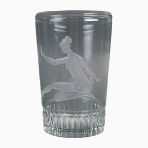 20th Century Cut and Engraved Crystal Vase with an Engraved Dancer