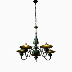 Green Chandelier with Shades, Italy, 1940s