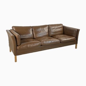 3-Sitzer Sofa aus Braunem Leder im Stil von Mogensen, 1970er