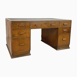 Mid-Century Oak Double Pedestal Desk from Warring & Gillow