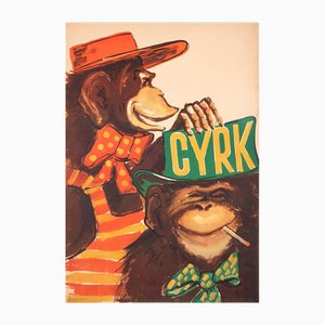 Póster de circo polaco Cyrk Chimps in Hats, 1971