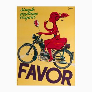 Affiche Publicitaire Moto Favor par Bellenger, 1950s