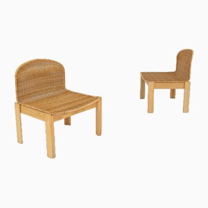 Ash and Rattan Chairs, 1980s, Set of 2