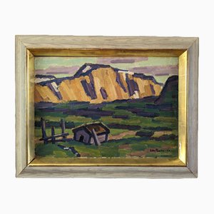 Valley Hut, pintura al óleo, años 50, enmarcado