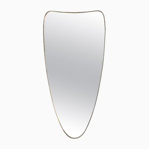 Mid-Century Shield-Shaped Wall Mirror with Brass Frame in the style of G. Ponti, Italy, 1950s