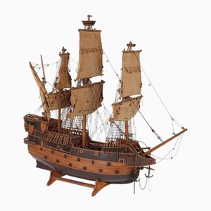Antique Wooden Ship Model with Fabric Sails, Italy, 20th Century