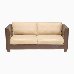 Brown Leather & Fabric 2-Seater Sofa by Philippe Hurel, 2000s