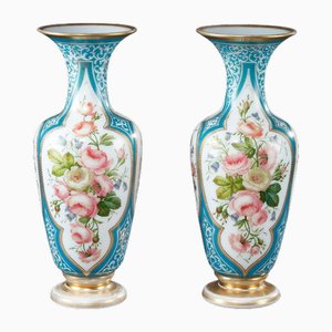 Louis-Philippe Enameled Opaline Vases, 1840, Set of 2