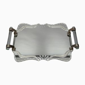 Art Deco Cut Mirror in Glass and Chrome Serving Tray, France, 1930s