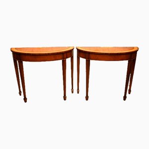 Sheraton Satinwood Demi Lune Console Tables, Set of 2