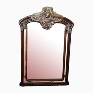 French Art Nouveau Mirror with Carved Frame