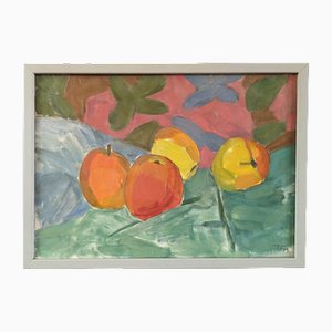 Quatre Pommes, Peinture à l'Huile, 1950s, Encadré