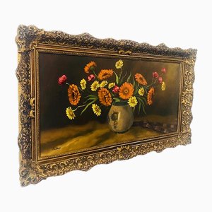 Jan Van Dam, Bodegón de flores, óleo sobre lienzo, enmarcado