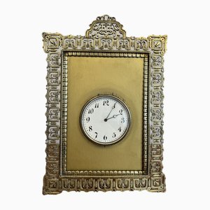Antique Victorian Ornate Brass Desk Clock, 1880