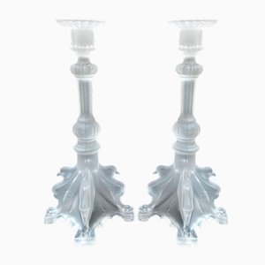 Vintage Candlesticks in Frosted Glass from Lalique, France, 1960s, Set of 2
