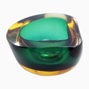 Cenicero de cristal de Murano verde, años 60