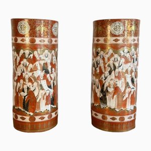 19th Century Japanese Kutani Cylindrical Vases, 1880, Set of 2