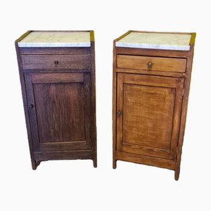 Oak Bedside Tables with Marble Tops, 1900s, Set of 2