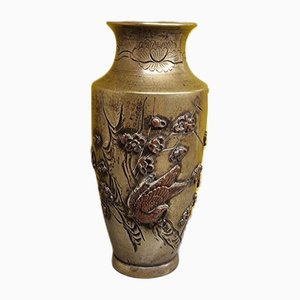 Vase en Bronze avec Oiseau, Japon, Fin du 19ème Siècle