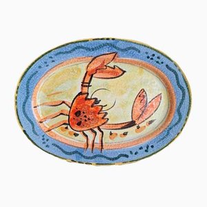 Plato de servicio italiano grande pintado a mano con motivo de cangrejo de Habitat, años 80
