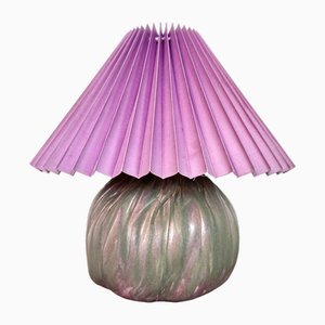 Studio Ceramic Art Table Lamp with Pleated Fabric Lampshade, Germany, 1960s