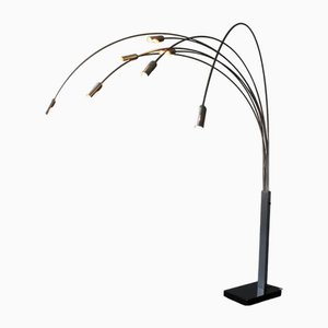 Seven-Branched Arc Floor Lamp in Brushed Metal, 1970s