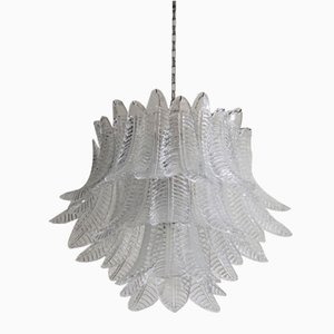 Lámpara de araña italiana de Murano de tres niveles 48 de vidrio transparente, años 90