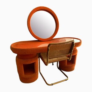 Tocador de Kecskemét Furniture Sales Company con sillas Bauhaus de latón, 1975. Juego de 3