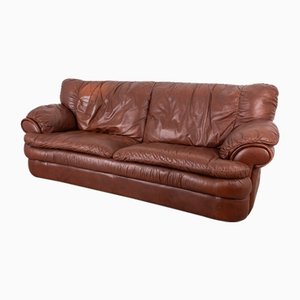 Vintage Italian Sofa in Genuine Brown Leather