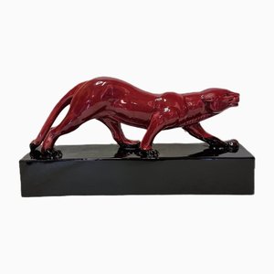 French Ceramic Art Deco Statue of a Panther, 1930s