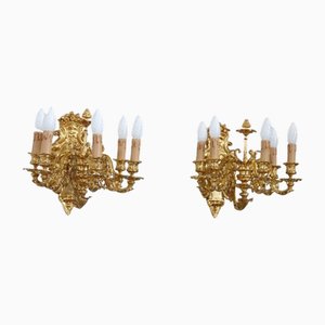 Sconces in Gilded Bronze with Five Bulbs Each, Set of 2