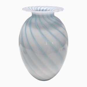 Vintage Murano Glass Vase with Light Blue and White Canes, 1970s