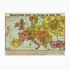 Antike Serio-Comic Karte von Europa am Rande des Ersten Weltkriegs von Lehmann-Dumont, 1914