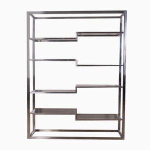 Vintage Bookcase in Chromed Metal and Glass, Italy